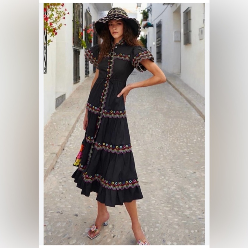 CeliaB Black Midi Dress with Multicolor Trim